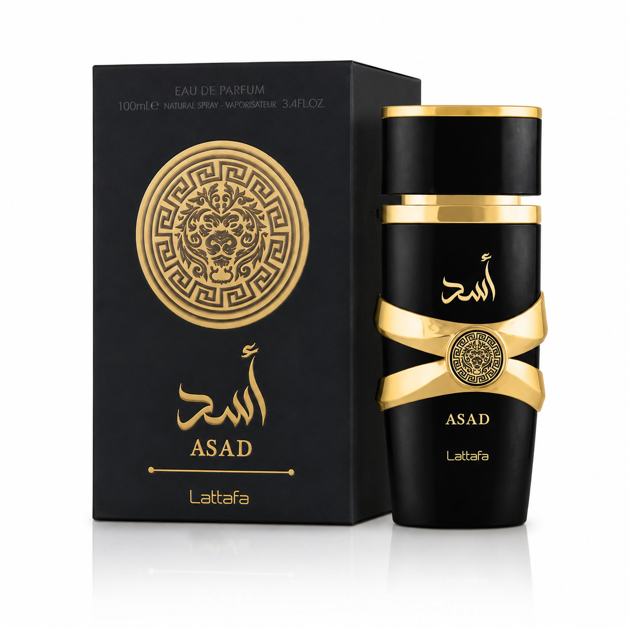 Parfum Asad Lattafa eau de parfum avec boîte noire et dorée