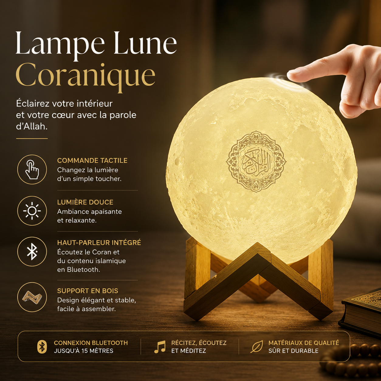 Lampe lune coranique avec connexion Bluetooth depuis smartphone
